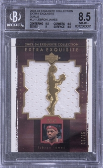 2003-04 UD "Exquisite Collection" Extra Exquisite Duals #LJ1 LeBron James Game Used Patch Rookie Card (#13/25) – BGS NM-MT+ 8.5